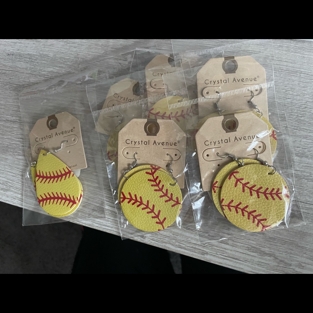 6 Leather Softball Earrings